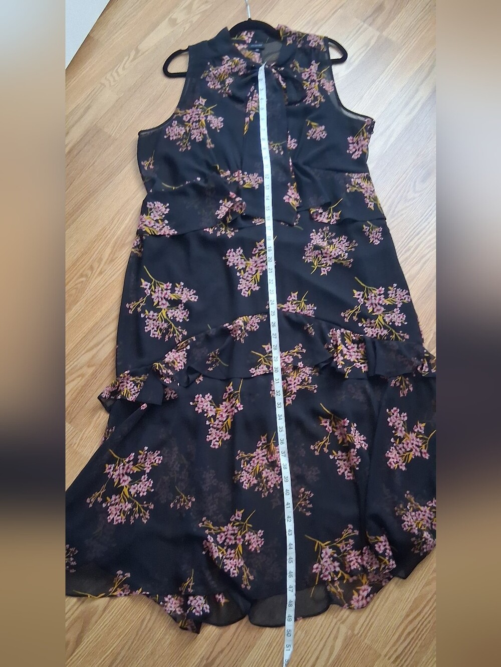 Who What Wear Black Maxi Dress with Pink Floral Print and Tie Neck - Picture 9 of 9